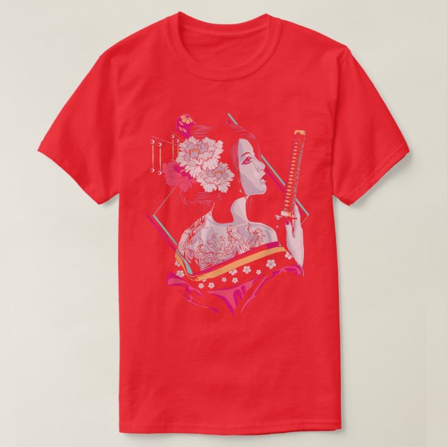 Blommarna Sakura Gei (japansk kultur) Samurai Cher T Shirt (Design framsida)