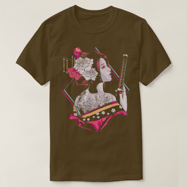 Blommarna Sakura Gei (japansk kultur) Samurai Cher T Shirt (Design framsida)