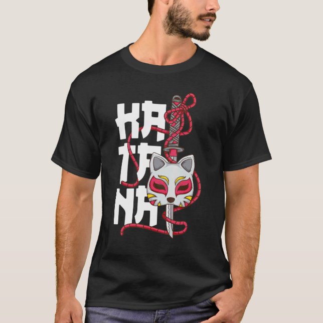 Blommarna Samurai Katan för den antika japanska ma T Shirt (Framsida)
