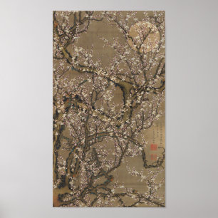 Blommarna White Plum och Måne av Ito Jakuchu Poster