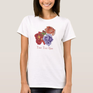blommaröd ros och steg knoppblommigtkonst t shirt
