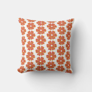Blommformad rutig gul orange rosa kudde