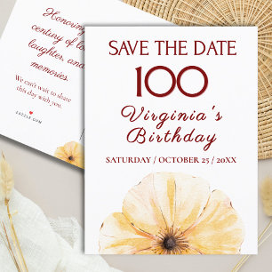 Blommig 100-årsdag, elegant gul blomdesign meddelande vykort