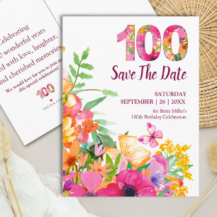 Blommig 100-årsdag Spara datum Fjäril Meddelande Vykort