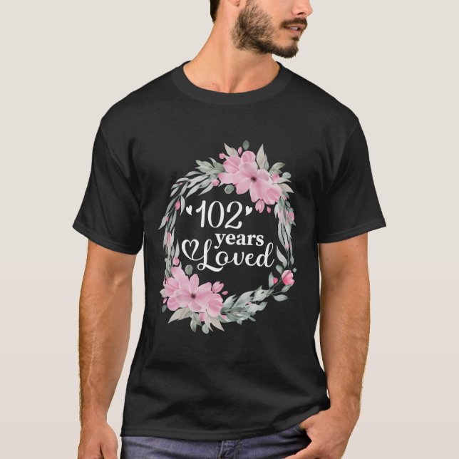 Blommig 102 Födelsedag 102:e T Shirt (Framsida)