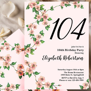 Blommig 104-års födelsedagsinbjudan i rosablommig inbjudningar
