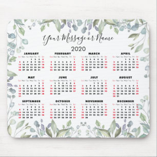 Blommig 2020-kalender Ditt meddelande eller namn Musmatta