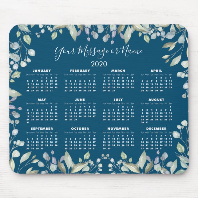 Blommig 2020-kalender Ditt meddelande eller namn Musmatta (Framsidan)