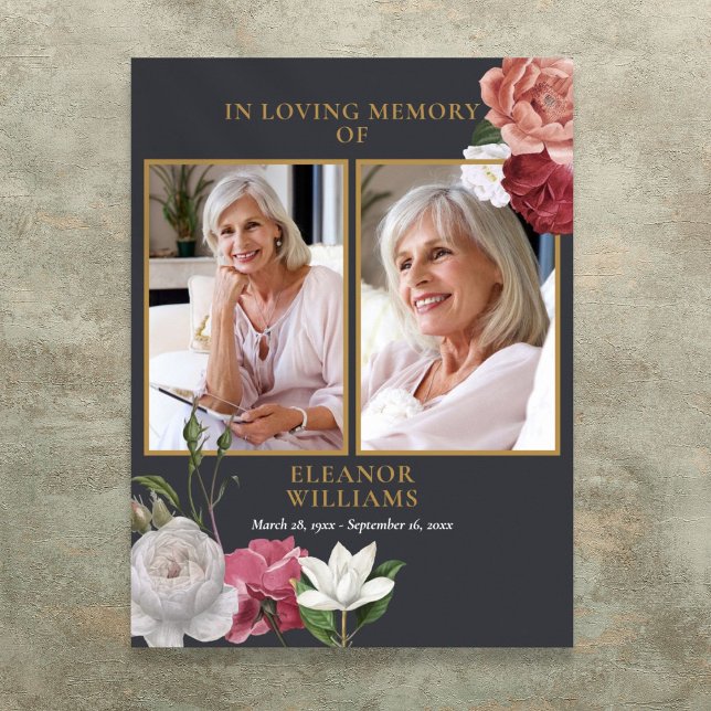 Blommig 2 Foto Firande Av Livets Begravning Poster (Floral 2 Photo Celebration Of Life Funeral Poster)