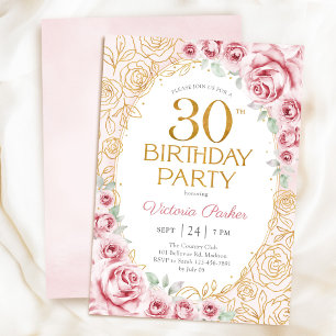 Blommig 30-års födelsedags roséguld inbjudningar
