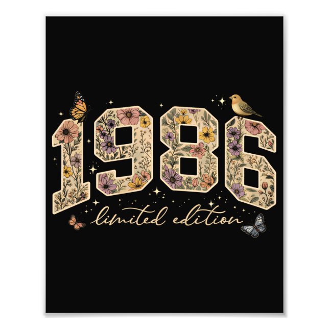 Blommig 40-årsdag Limited Edition 1986 Fototryck (Framsidan)
