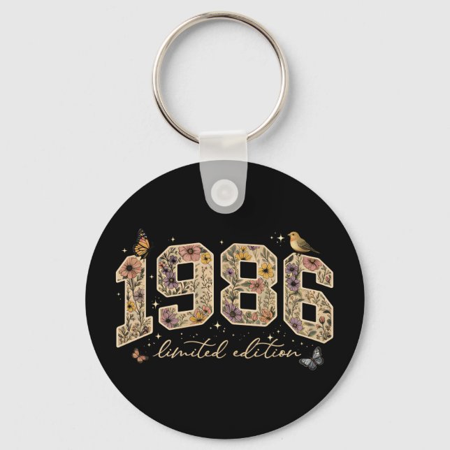 Blommig 40-årsdag Limited Edition 1986 Nyckelring (Framsida)