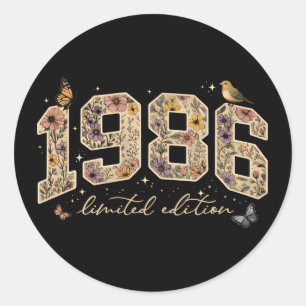 Blommig 40-årsdag Limited Edition 1986 Runt Klistermärke