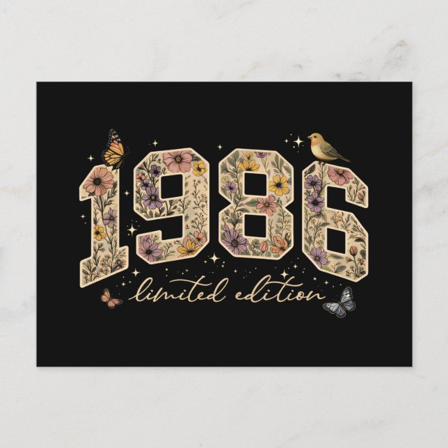Blommig 40-årsdag Limited Edition 1986 Vykort (Framsida)