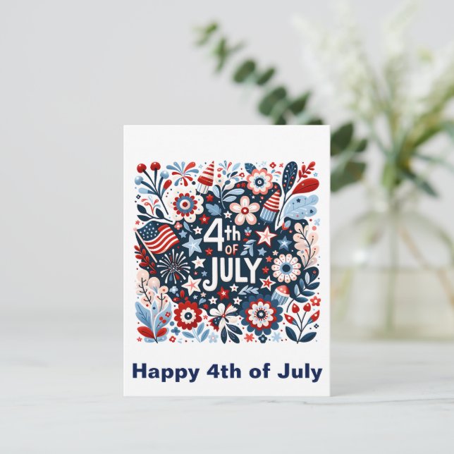 Blommig 4 juli vykort (Stående Fram)