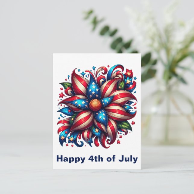 Blommig 4 juli vykort (Stående Fram)