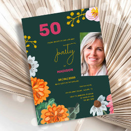 Blommig 50-års födelsedagsfest inbjudan Foto