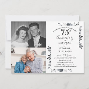 Blommig 70-årsdag då och nu 2 foto inbjudningar