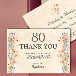 Blommig 80-årsdag Elegant Tacksamhet Tack Kort