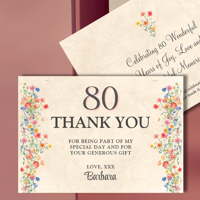 Blommig 80-årsdag Elegant Tacksamhet Tack Kort (Skapare uppladdad)