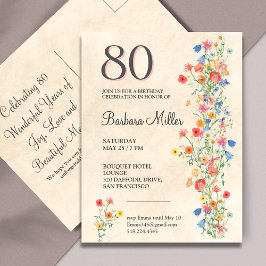 Blommig 80-årsfirande Elegant Fest Inbjudan Vykort