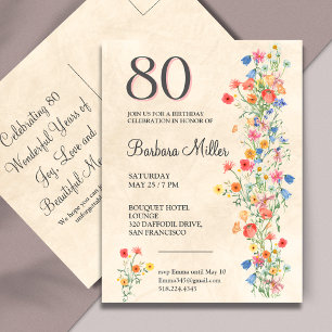 Blommig 80-årsfirande Elegant Fest Inbjudan Vykort