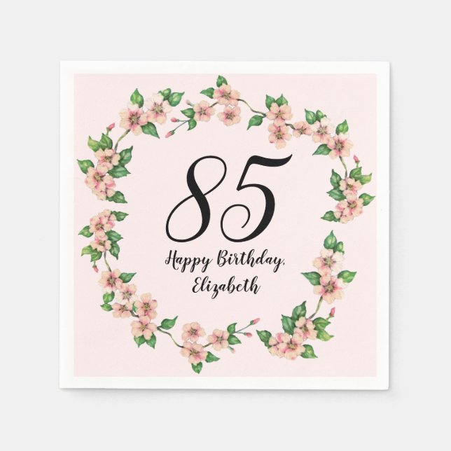 Blommig 85-årsdag Söt rosa Pappersservett (Framsidan)