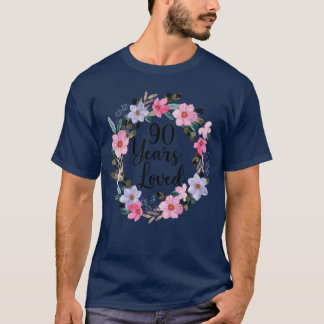 Blommig 90 år gammal 90-årsdag män kvinnor 90 år t shirt