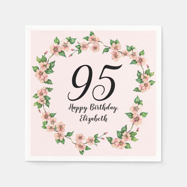 Blommig 95-årsdag Söt rosa nyans Pappersservett (Framsidan)