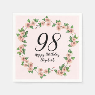 Blommig 98-årsdag Vacker rosa nyans Pappersservett