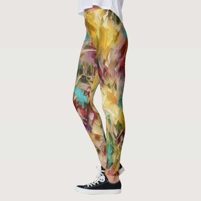 Blommig Abstrakt Färgrik Konst Leggings (Vänster)