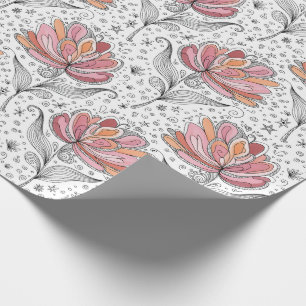 Blommig Abstrakt Klotter Konststil Rosa Persika Presentpapper