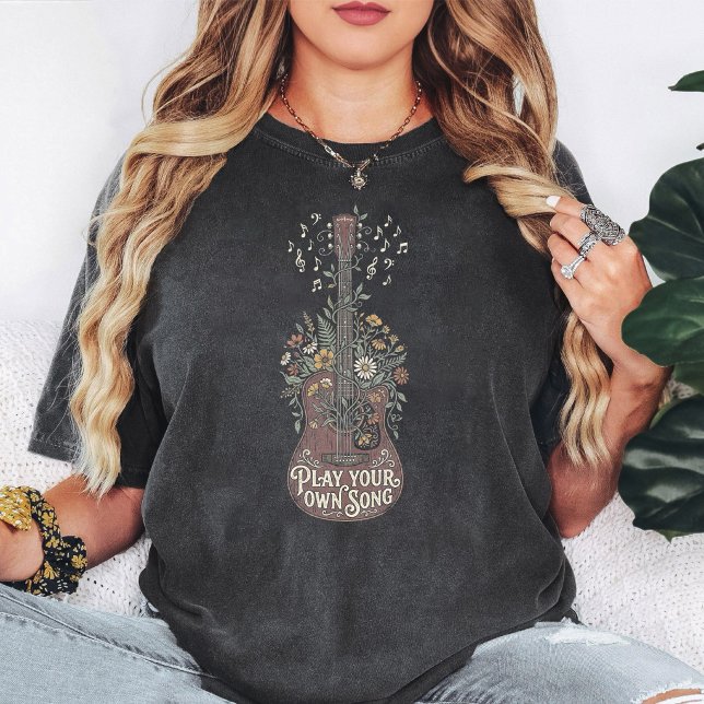 Blommig Akustisk Gitarr Musik Konst T Shirt (Skapare uppladdad)