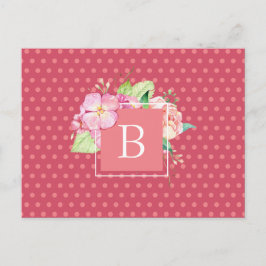 Blommig akvarell anpassad initial rosa prickar kor vykort