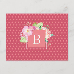Blommig akvarell anpassad initial rosa prickar kor vykort