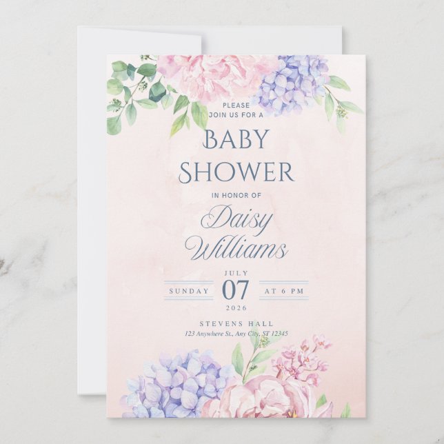 Blommig akvarell Baby Shower-inbjudan Inbjudningar (Framsida)