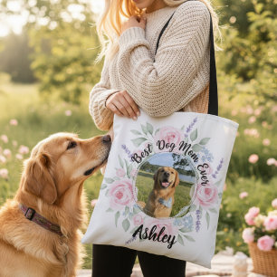 Blommig akvarell Bästa hundmamma någonsin Foto Tygkasse