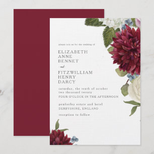 Blommig akvarell Dahlia Hydrangea Bröllop Inbjudningar