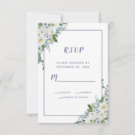 Blommig akvarell Elegant bröllop Vitt Blått RSVP OSA Kort