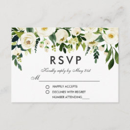 Blommig akvarell Grön Vit Bröllops-RSVP OSA Kort