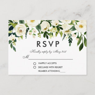 Blommig akvarell Grön Vit Bröllops-RSVP OSA Kort