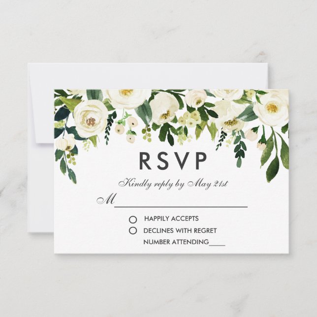 Blommig akvarell Grön Vit Bröllops-RSVP OSA Kort (Framsida)