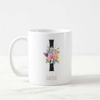 Blommig akvarell H monogram namn svart prick Kaffemugg