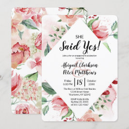 Blommig akvarell Hon sa ja Förlovningsfest Inbjudningar