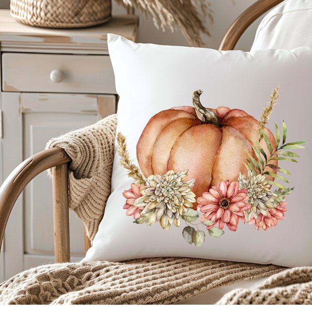 Blommig akvarell Höst Fall Pumpa Kudde (Skapare uppladdad)