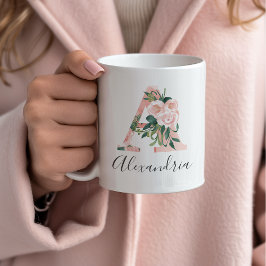 Blommig akvarell initial mugg - A