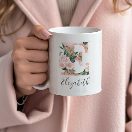 Blommig akvarell initial mugg - E