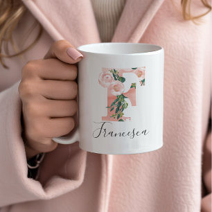 Blommig akvarell initial mugg - F