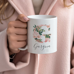 Blommig akvarell initial mugg - G