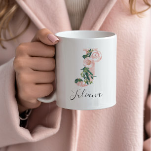 Blommig akvarell initial mugg - J